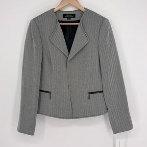 Tahari ASL Open Front Herringbone Cropped Suit Jacket Blazer Women’s Size 12 NWT